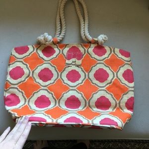 Mud Pie - beach tote bag - pink, orange & tan